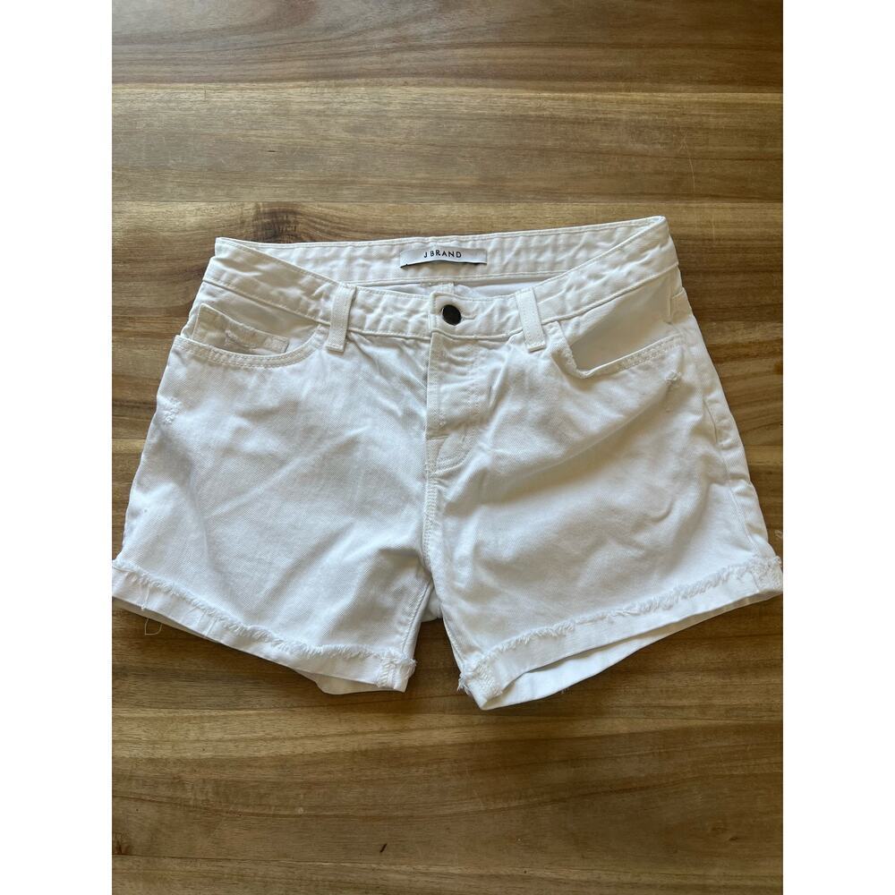 J Brand Joanie Mid rise white jean denim shorts